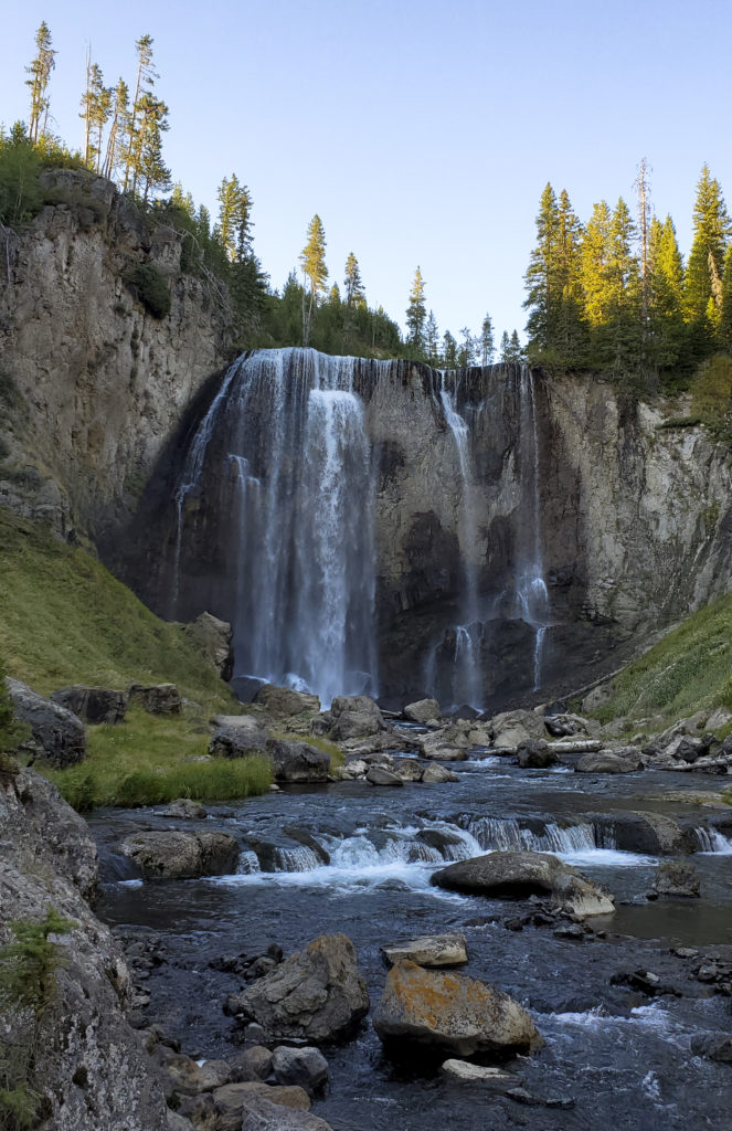 Dunanda Falls in the back country of the Yellowstone National Park. Yellowstone trip planning tips.